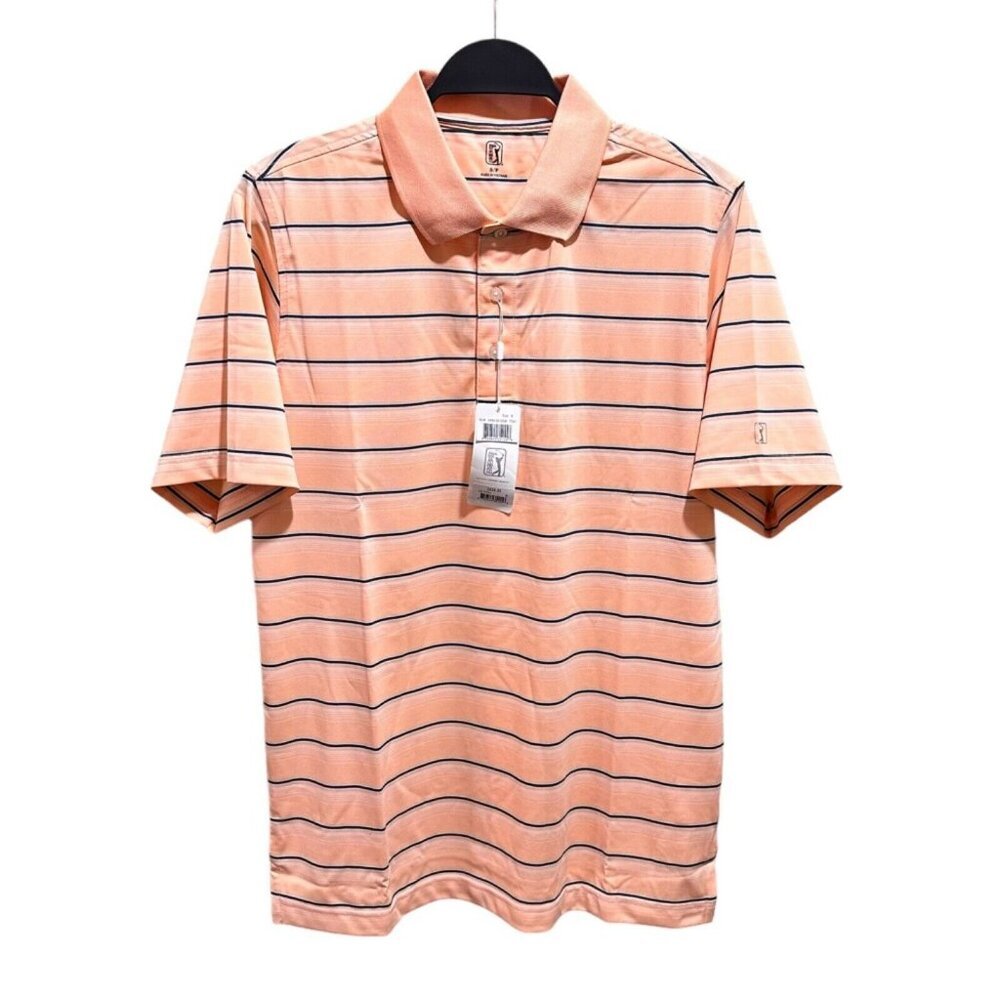 PGA Tour Mens‎ Size S Peach Orange Striped Golf Polo Shirt Short Sleeve NWT NEW